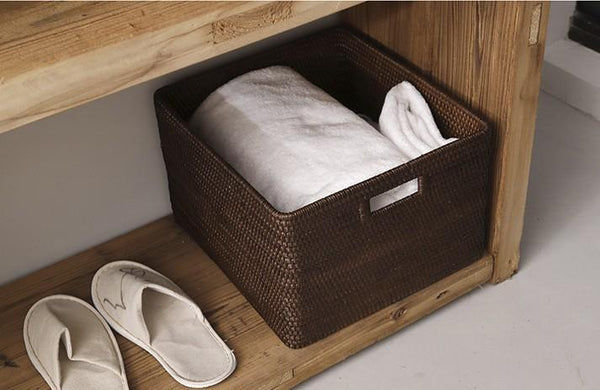 Rectangular Storage Baskets, Storage Baskets for Kitchen, Large Brown Woven Storage Baskets, Storage Baskets for Shelves-ArtWorkCrafts.com