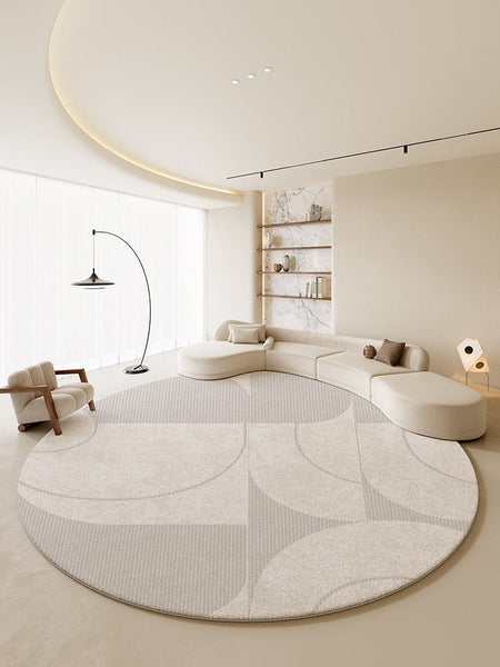 Contemporary Round Rugs, Circular Gray Rugs under Dining Room Table, Geometric Modern Rug Ideas for Living Room, Bedroom Modern Round Rugs-ArtWorkCrafts.com