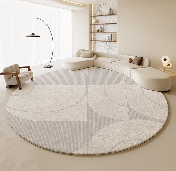 Geometric Modern Rug Ideas for Living Room, Bedroom Modern Round Rugs,Contemporary Round Rugs, Circular Gray Rugs under Dining Room Table-ArtWorkCrafts.com