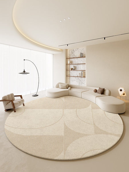 Geometric Circular Rugs for Dining Room, Cream Color Contemporary Modern Rugs, Modern Rugs under Coffee Table, Abstract Modern Round Rugs for Bedroom-ArtWorkCrafts.com