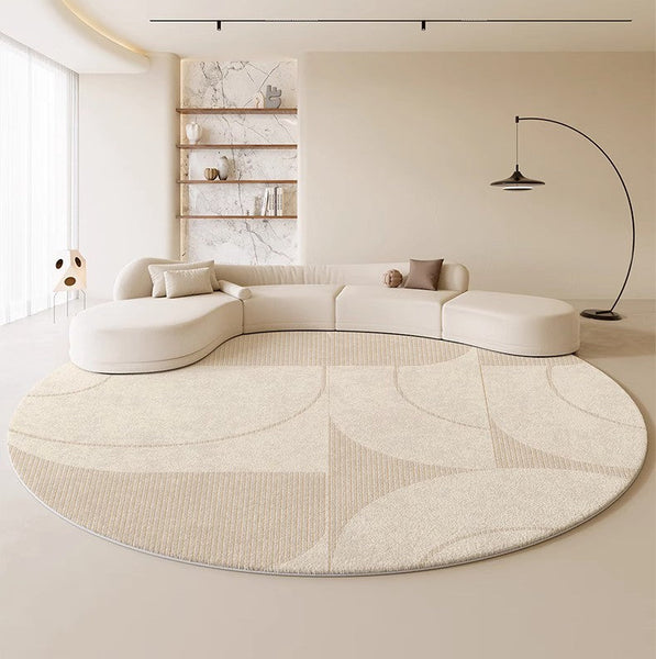 Modern Rugs under Coffee Table, Abstract Modern Round Rugs for Bedroom, Geometric Circular Rugs for Dining Room, Cream Color Contemporary Modern Rugs-ArtWorkCrafts.com