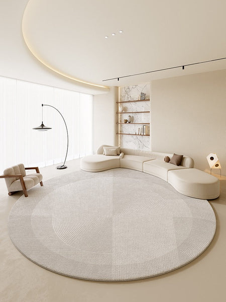 Large Grey Geometric Floor Carpets, Modern Living Room Round Rugs, Abstract Circular Rugs under Dining Room Table, Bedroom Modern Round Rugs-ArtWorkCrafts.com