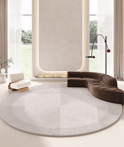 Large Grey Geometric Floor Carpets, Modern Living Room Round Rugs, Abstract Circular Rugs under Dining Room Table, Bedroom Modern Round Rugs-ArtWorkCrafts.com