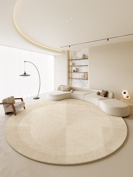 Dining Room Modern Rugs, Cream Color Round Rugs under Coffee Table, Large Modern Rugs in Living Room, Contemporary Circular Rugs in Bedroom-ArtWorkCrafts.com