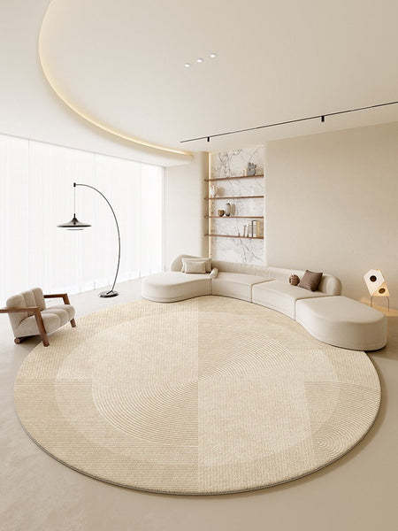 Large Modern Rugs in Living Room, Dining Room Modern Rugs, Cream Color Round Rugs under Coffee Table, Contemporary Circular Rugs in Bedroom-ArtWorkCrafts.com