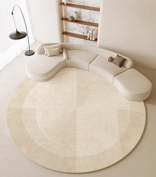 Dining Room Modern Rugs, Cream Color Round Rugs under Coffee Table, Large Modern Rugs in Living Room, Contemporary Circular Rugs in Bedroom-ArtWorkCrafts.com