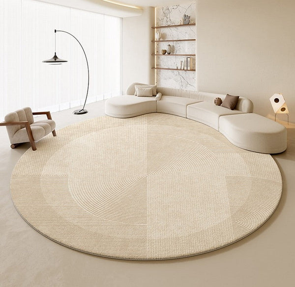 Dining Room Modern Rugs, Cream Color Round Rugs under Coffee Table, Large Modern Rugs in Living Room, Contemporary Circular Rugs in Bedroom-ArtWorkCrafts.com