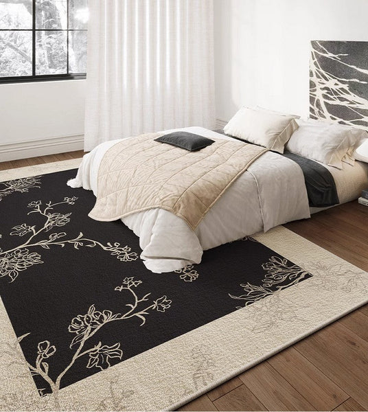 Bedroom Modern Rugs, French Style Flower Pattern Rugs for Interior Design, Contemporary Modern Rugs under Dining Room Table, Flower Pattern Modern Rugs for Living Room-ArtWorkCrafts.com