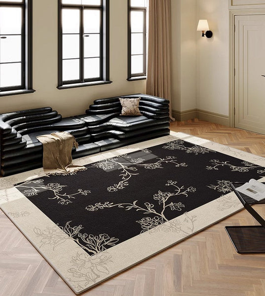 Bedroom Modern Rugs, French Style Flower Pattern Rugs for Interior Design, Contemporary Modern Rugs under Dining Room Table, Flower Pattern Modern Rugs for Living Room-ArtWorkCrafts.com