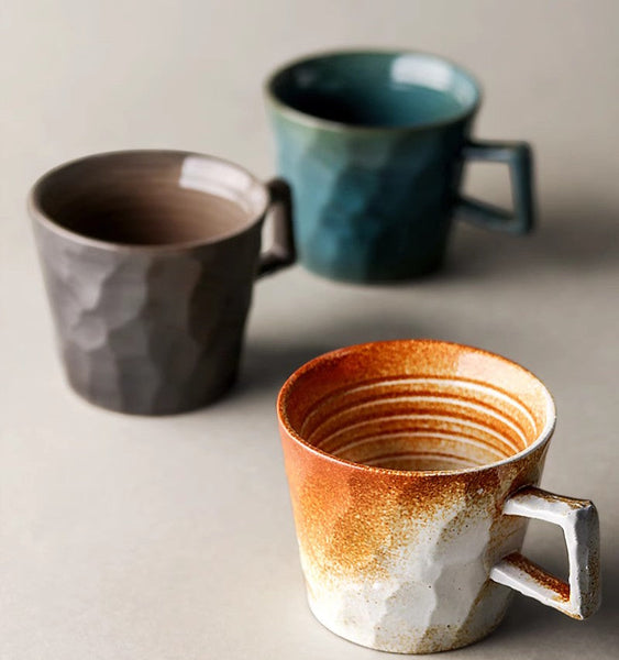 Large Capacity Coffee Cups, Modern Handmade Pottery Coffee Cup, Large Unique Tea Cup, Creative Brown White Black Blue Ceramic Coffee Mugs-ArtWorkCrafts.com