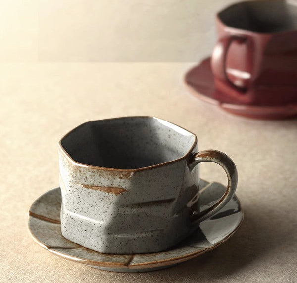 Unique Tea Cup and Saucer, Modern Handmade Pottery Coffee Cup, Creative Ceramic Coffee Cup with Saucer, Tea Cup Set for Afternoon Tea-ArtWorkCrafts.com