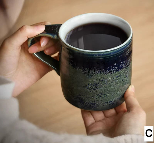 Large Modern Handmade Pottery Coffee Cup, Large Capacity Coffee Mugs, Creative Handmade Coffee Mugs, Blue Green Black Ceramic Coffee Mugs-ArtWorkCrafts.com