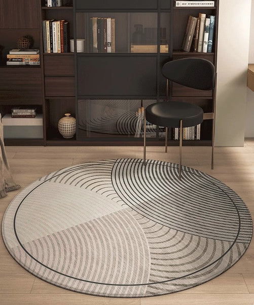 Circular Area Rugs for Bedroom, Modern Rugs for Dining Room, Abstract Contemporary Round Rugs under Chairs, Geometric Modern Rugs for Living Room-ArtWorkCrafts.com