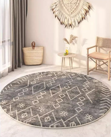 Geometric Modern Rugs for Bedroom, Circular Modern Rugs under Sofa, Modern Round Rugs under Coffee Table, Abstract Contemporary Round Rugs-ArtWorkCrafts.com