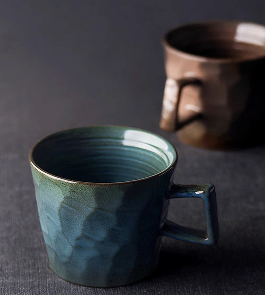 Large Capacity Coffee Cups, Modern Handmade Pottery Coffee Cup, Large Unique Tea Cup, Creative Brown White Black Blue Ceramic Coffee Mugs-ArtWorkCrafts.com