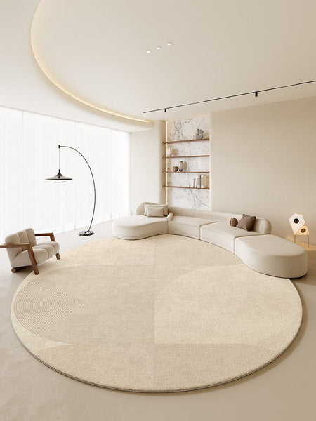 Modern Rugs for Living Room, Contemporary Cream Color Rugs for Bedroom, Circular Modern Rugs under Chairs, Geometric Round Rugs for Dining Room-ArtWorkCrafts.com