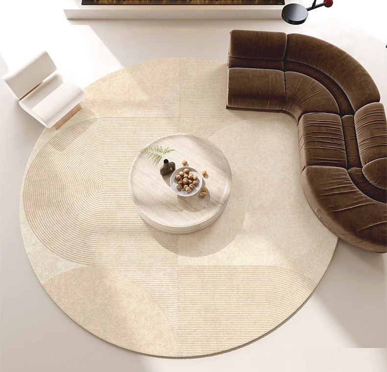 Unique Modern Rugs for Living Room, Geometric Round Rugs for Dining Room, Contemporary Cream Color Rugs for Bedroom, Circular Modern Rugs under Chairs-ArtWorkCrafts.com