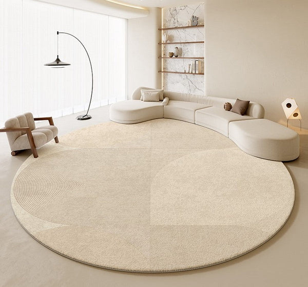 Modern Rugs for Living Room, Contemporary Cream Color Rugs for Bedroom, Circular Modern Rugs under Chairs, Geometric Round Rugs for Dining Room-ArtWorkCrafts.com