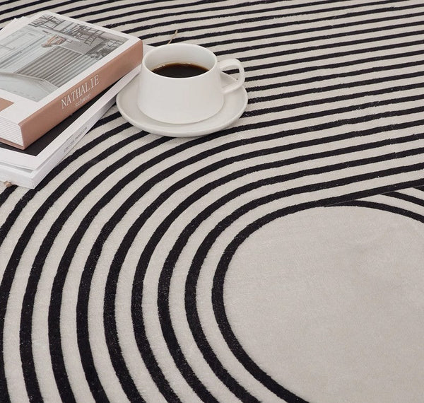 Contemporary Modern Rugs for Bedroom, Abstract Geometric Rugs for Dining Room, Black Modern Rug Placement Ideas for Living Room-ArtWorkCrafts.com