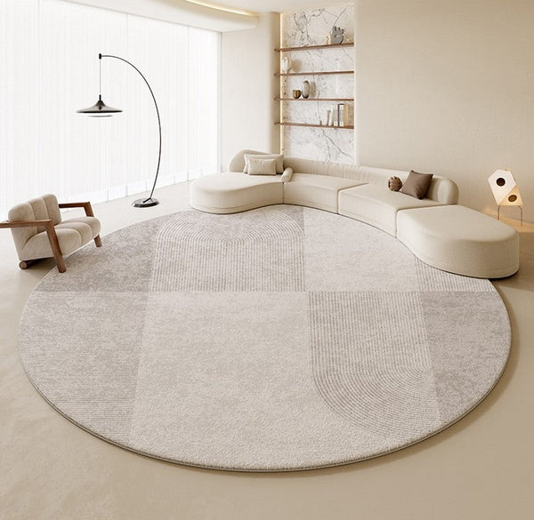 Circular Modern Rugs, Dining Room Modern Rug Ideas, Round Area Rugs, Modern Rugs in Bedroom,Abstract Grey Rugs under Coffee Table-ArtWorkCrafts.com