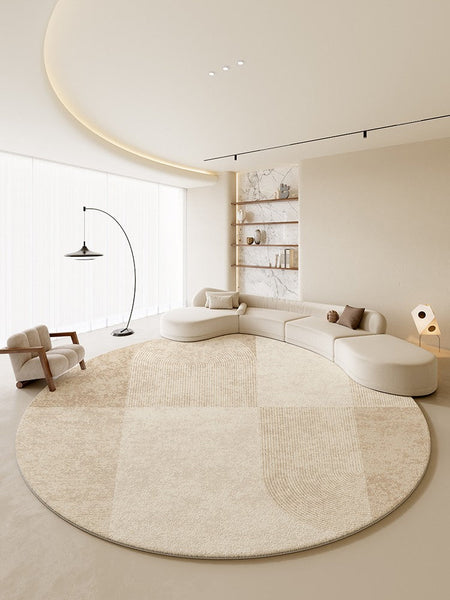 Abstract Contemporary Rugs for Bedroom, Modern Cream Color Rugs for Living Room, Modern Round Rugs under Coffee Table, Circular Rugs for Dining Table-ArtWorkCrafts.com