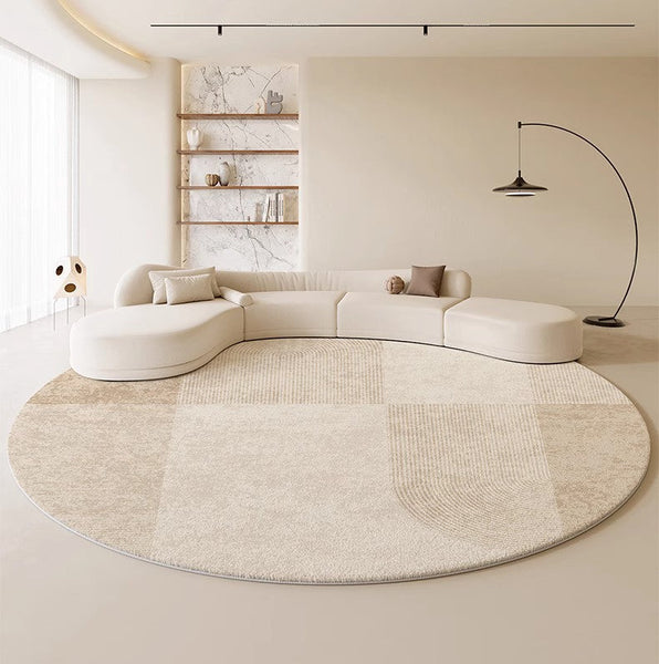 Abstract Contemporary Rugs for Bedroom, Modern Cream Color Rugs for Living Room, Modern Round Rugs under Coffee Table, Circular Rugs for Dining Table-ArtWorkCrafts.com