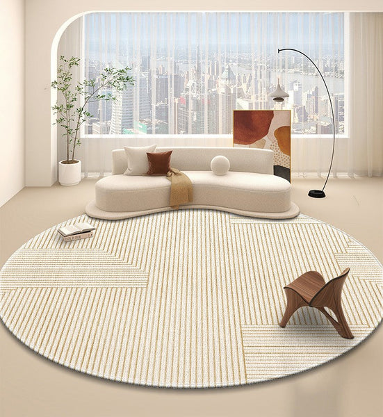 Dining Room Contemporary Round Rugs, Circular Modern Rugs under Chairs, Bedroom Modern Round Rugs, Geometric Modern Rug Ideas for Living Room-ArtWorkCrafts.com