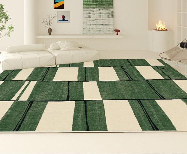 Soft Modern Rugs under Dining Room Table, Contemporary Modern Rugs, Green Geometric Carpets, Abstract Modern Rugs for Living Room-ArtWorkCrafts.com