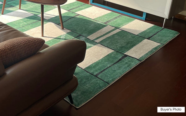 Soft Modern Rugs under Dining Room Table, Contemporary Modern Rugs, Green Geometric Carpets, Abstract Modern Rugs for Living Room-ArtWorkCrafts.com