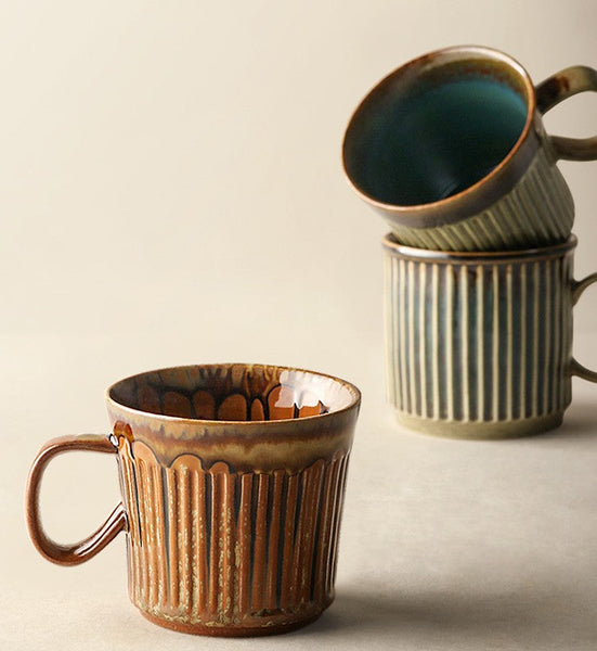 Creative Brown Green Ceramic Coffee Mugs, Unique Coffee Mugs, Large Modern Handmade Pottery Coffee Cup, Large Capacity Coffee Mugs-ArtWorkCrafts.com