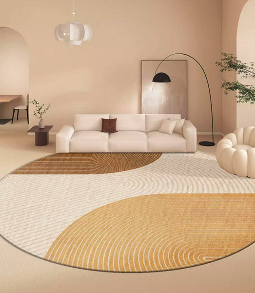 Circular Modern Rugs under Chairs, Dining Room Contemporary Round Rugs, Bedroom Modern Round Rugs, Geometric Modern Rug Ideas for Living Room-ArtWorkCrafts.com