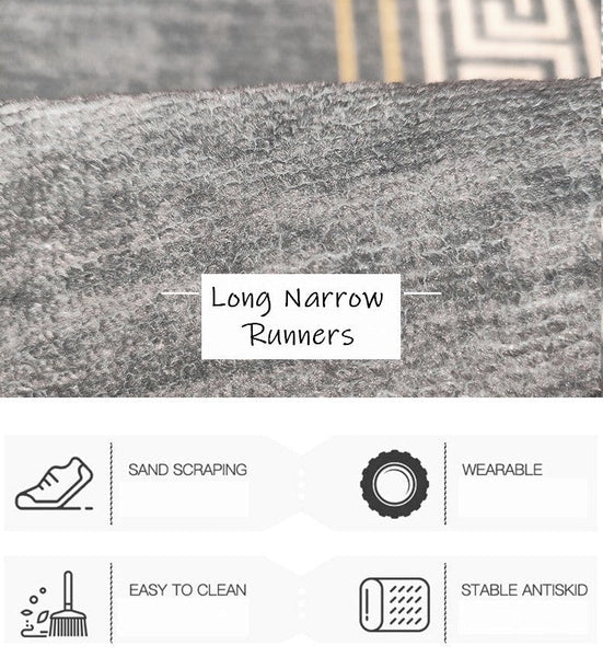 Gray Long Narrow Runner Rugs, Extra Long Hallway Runners Non Slip, Contepmorary Modern Long Hallway Runners, Entrance Hallway Runners, Entryway Runner Rug Ideas-ArtWorkCrafts.com