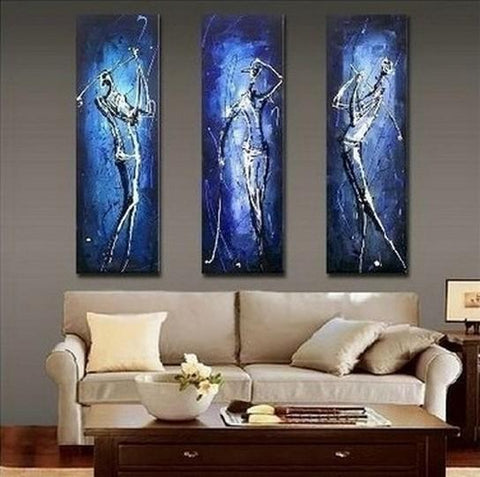 Sports Abstract Painting, Bedroom Abstract Painting, 3 Piece Wall Art Painting, Golf Player Painting, Acrylic Canvas Painting for Sale-ArtWorkCrafts.com