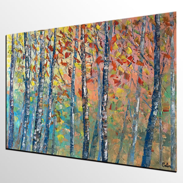 Birch Tree Painting, Landscape Painting, Original Wall Art, Canvas Art, Custom Large Oil Painting-ArtWorkCrafts.com