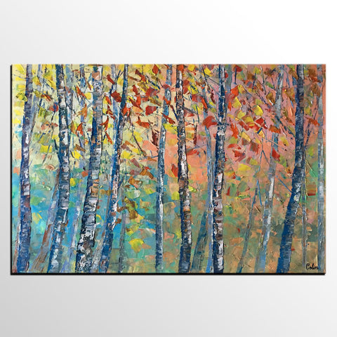 Birch Tree Painting, Landscape Painting, Original Wall Art, Canvas Art, Custom Large Oil Painting-ArtWorkCrafts.com