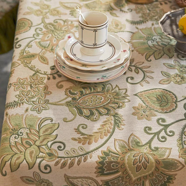 Table Cover for Dining Room Table, Flower Pattern Linen Tablecloth for Round Table, Modern Kitchen Table Cover, Simple Modern Rectangle Tablecloth Ideas for Oval Table-ArtWorkCrafts.com