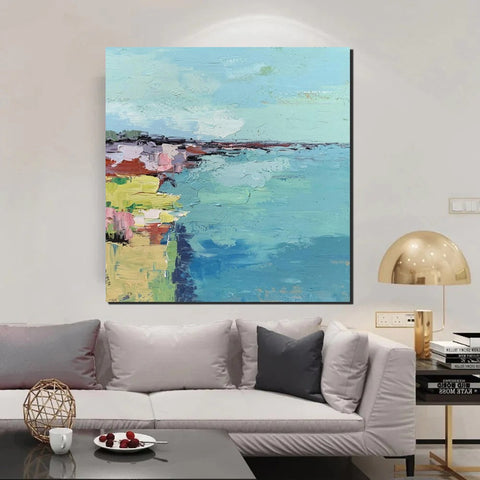 Seashore Abstract Painting, Hand Painted Abstract Painting, Extra Large Abstract Paintings on Canvas, Bedroom Wall Art Ideas, Abstract Landscape Painting-ArtWorkCrafts.com