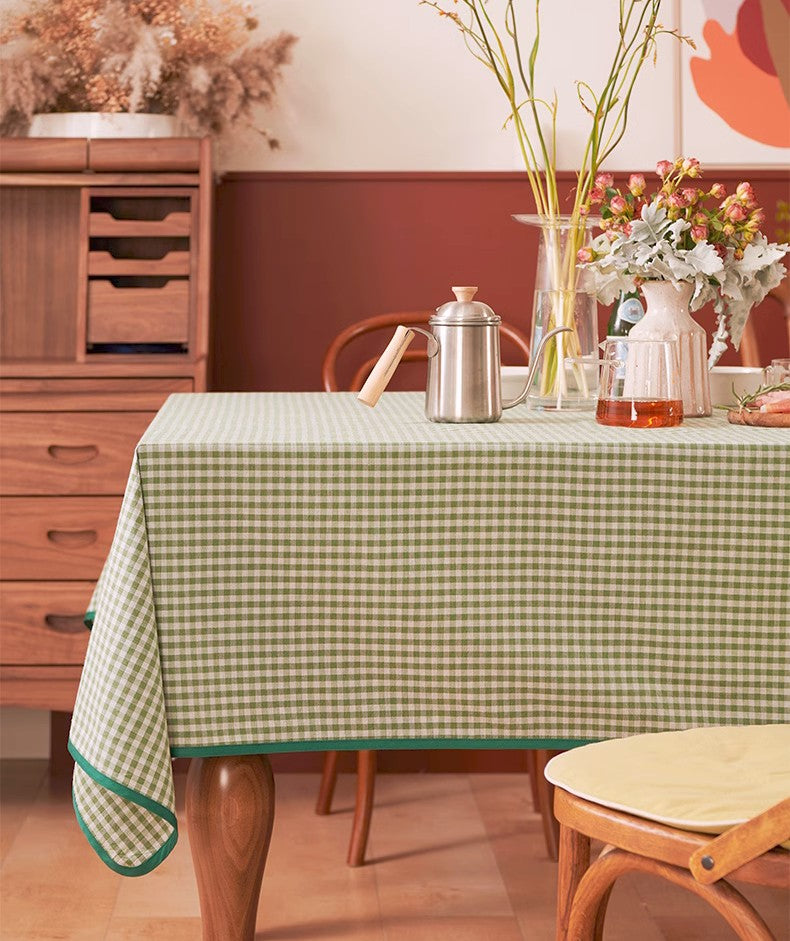 Green Rectangle Tablecloth for Dining Room Table, Cotton Chequer Rectangular Tablecloth, Square Tablecloth for Coffee Table, Farmhouse Table Cloth, Wedding Tablecloth-ArtWorkCrafts.com