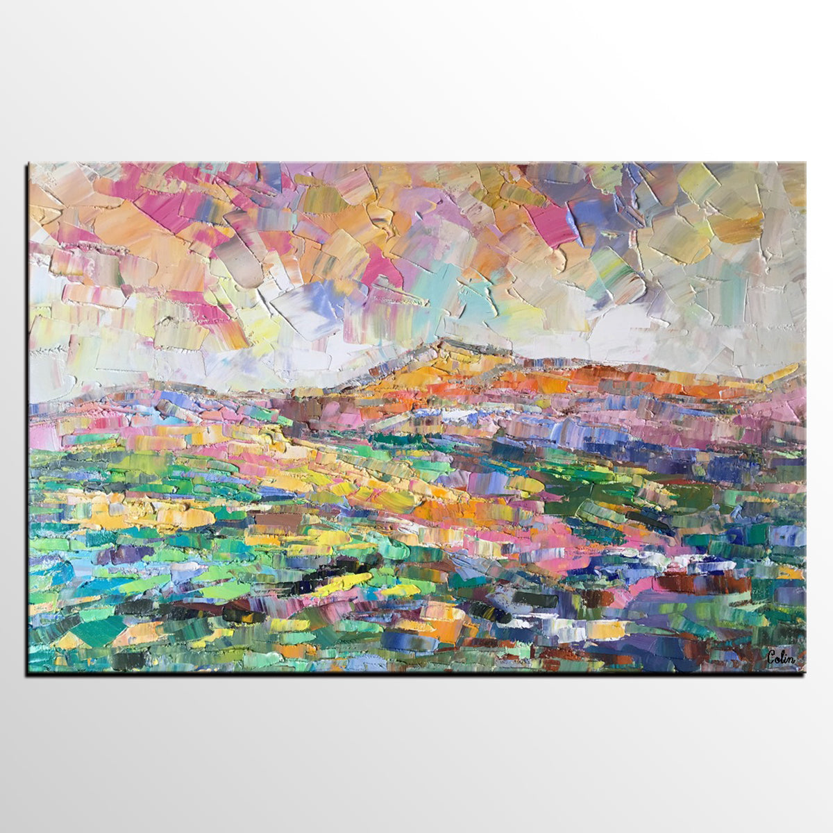 Abstract Mountain Landscape Painting, Custom Landscape Painting on Canvas, Large Painting for Living Room, Heavy Texture Painting-ArtWorkCrafts.com