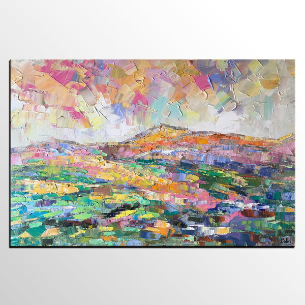 Abstract Mountain Landscape Painting, Custom Landscape Painting on Canvas, Large Painting for Living Room, Heavy Texture Painting-ArtWorkCrafts.com