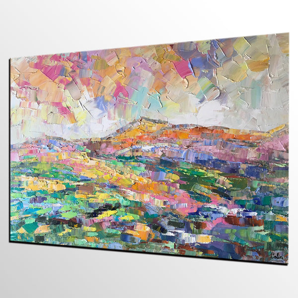 Abstract Mountain Landscape Painting, Custom Landscape Painting on Canvas, Large Painting for Living Room, Heavy Texture Painting-ArtWorkCrafts.com