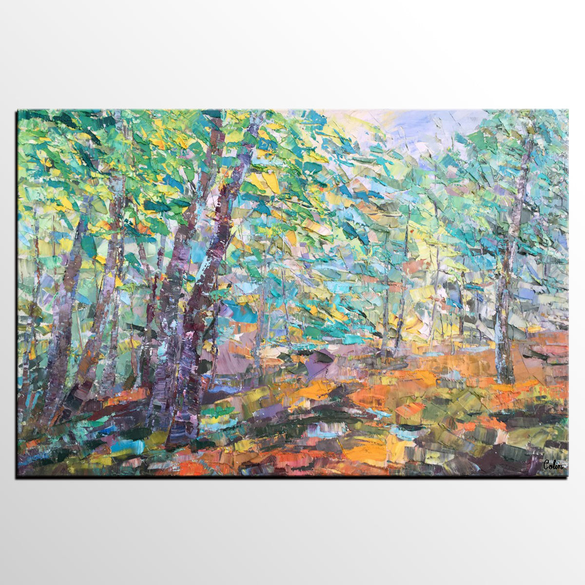 Autumn Forest Tree Painting, Landscape Canvas Painting, Impasto Paintings, Custom Large Painting for Bedroom, Original Landscape Painting-ArtWorkCrafts.com