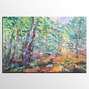 Autumn Forest Tree Painting, Landscape Canvas Painting, Impasto Paintings, Custom Large Painting for Bedroom, Original Landscape Painting-ArtWorkCrafts.com