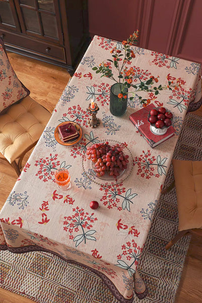 Linen Tablecloth for Round Table, Rustic Flower Pattern Farmhouse Table Cloth for Dining Room Table, Modern Rectangle Tablecloth Ideas for Coffee Table-ArtWorkCrafts.com