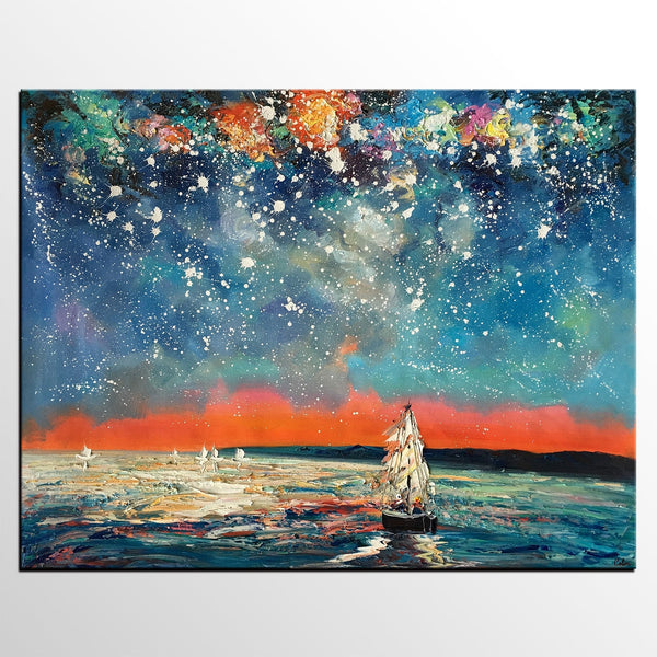 Landscape Painting, Starry Night Sky, Abstract Painting, Canvas Art, Custom Extra Large Canvas Painting-ArtWorkCrafts.com