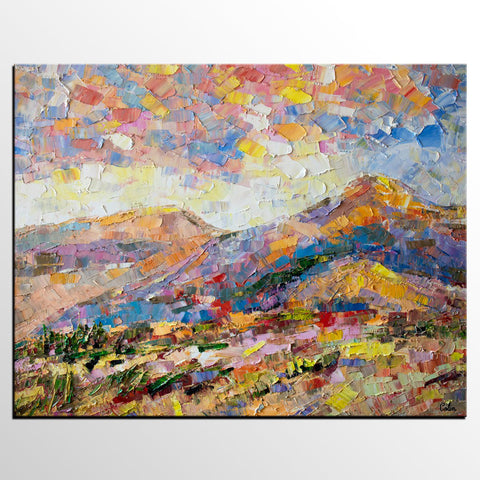 Oil Painting on Canvas, Mountain Landscape Painting, Custom Original Painting for Sale, Landscape Canvas Painting for Bedroom-ArtWorkCrafts.com