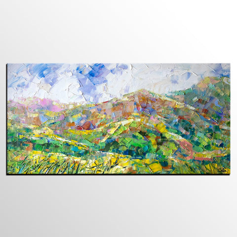 Mountain Landscape Painting, Spring Mountain Painting, Custom Original Painting on Canvas, Landscape Painting for Dining Room-ArtWorkCrafts.com