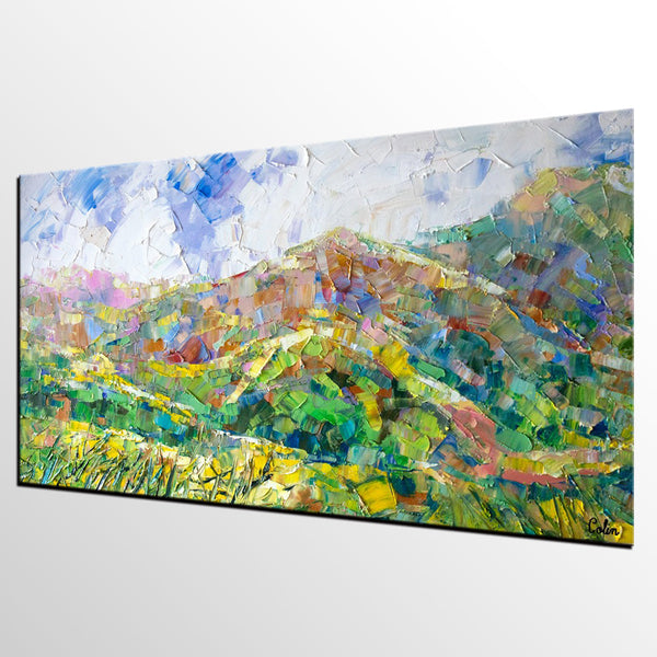 Mountain Landscape Painting, Spring Mountain Painting, Custom Original Painting on Canvas, Landscape Painting for Dining Room-ArtWorkCrafts.com