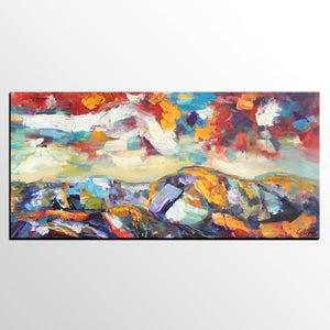 Mountain Landscape Painting, Original Landscape Painting, Custom Art, Heavy Texture Painting, Oil Painting for Living Room-ArtWorkCrafts.com