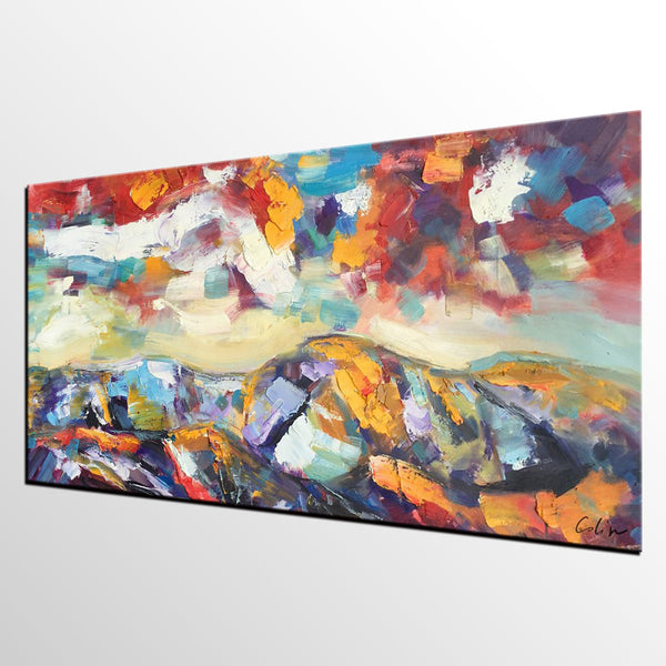 Mountain Landscape Painting, Original Landscape Painting, Custom Art, Heavy Texture Painting, Oil Painting for Living Room-ArtWorkCrafts.com